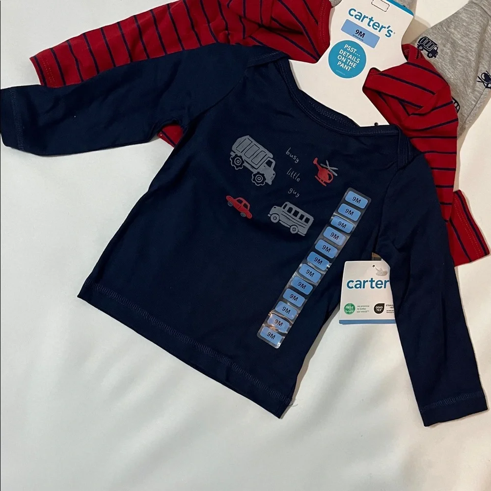 NEW Carter's 3-piece Set- car themed, navy, gray, red - Picture 2 of 13